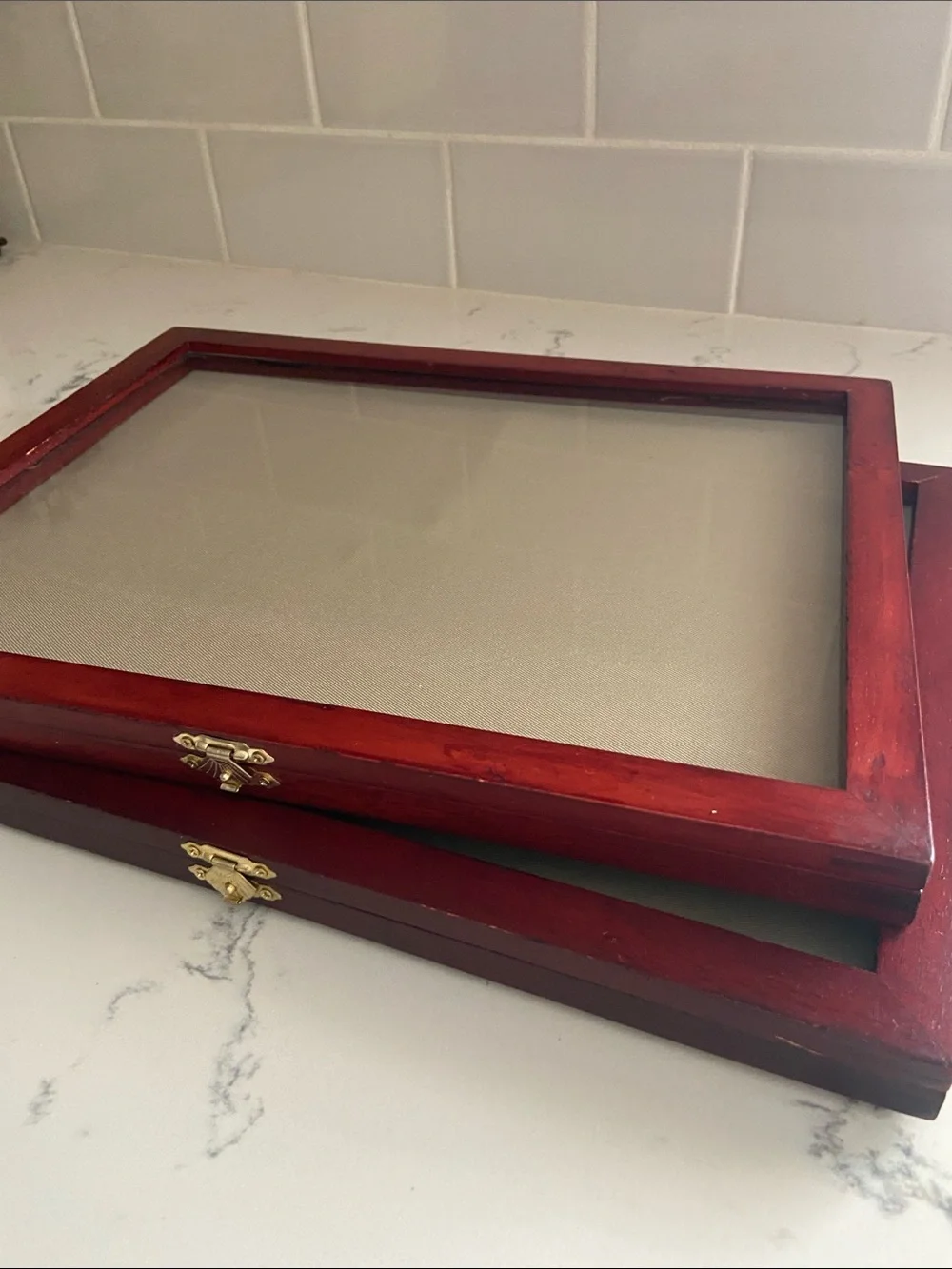 Wood Glass Top Display Case Shadow Box Jewelry Keepsake Display